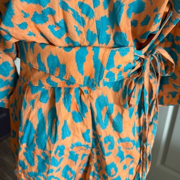 NWT Agua Bendita Linnea Orange and Blue Printed Romper Size S - Picture 2 of 7